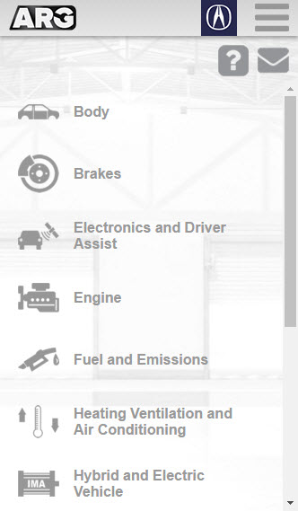 A screenshot of the Acura Systems Screen when viewed on a mobile device.