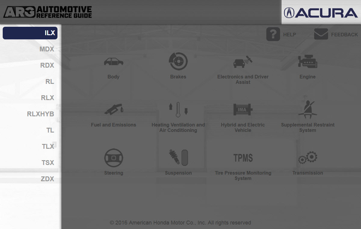 A screenshot of the Acura Model Change by clicking the menu or the logo when viewed on a large device or desktop PC.