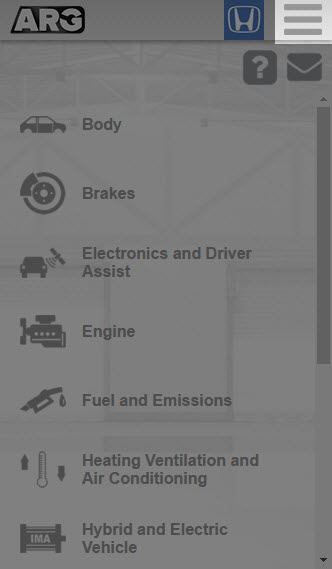 A screenshot of the Honda Mobile Menu when viewed on a mobile device.