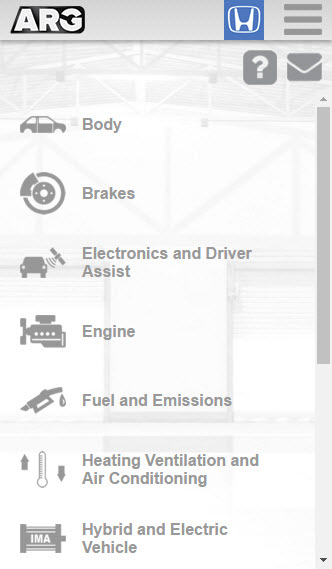 A screenshot of the Honda Systems Screen when viewed on a mobile device.